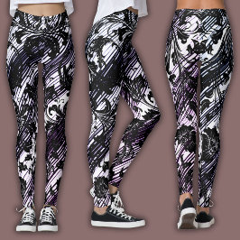 Leggings Patrón de Damasco | Negro, Blanco e Índigo