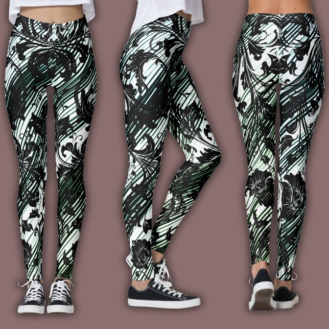 Leggings Patrón de Damasco | Negro, Blanco y Verde (Subido por el creador)