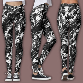 Leggings Patrón de Damasco | Negro y Blanco