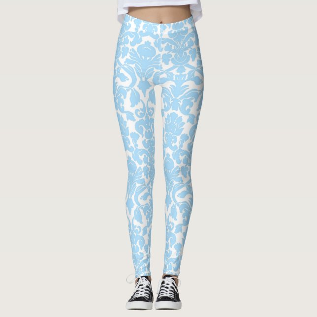 Leggings Patrón de Damasco Ornate Floral Azul Claro (Anverso)