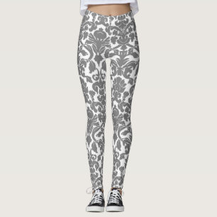 Leggings Patrón de Damasco Ornate Floral Gris Claro