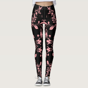 Leggings Patrón de damasco rosa de moda de entrenamiento fe