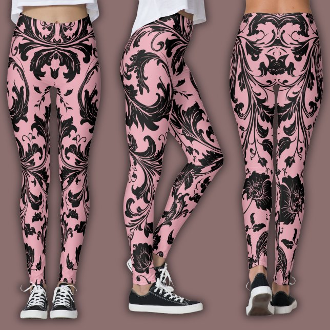 Leggings Patrón de Damasco | Rubor Negro y Rosa  (Subido por el creador)