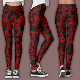 Leggings Patrón de Damasco | Vino Negro y Rojo