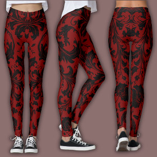 Leggings Patrón de Damasco Vino Negro y Rojo