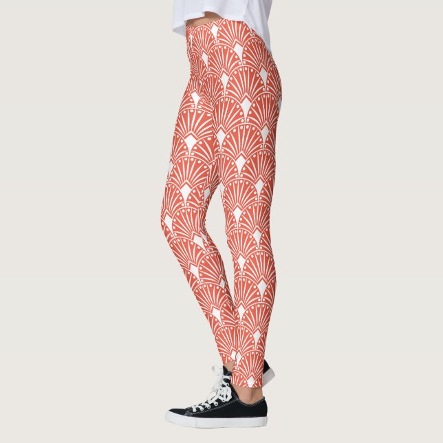 Leggings Patrón de deco de arte blanco sobre fondo naranja (Izquierda)