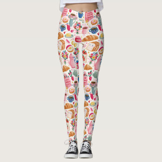 Leggings Patrón de desayuno lindo domingo | Croissant de ca