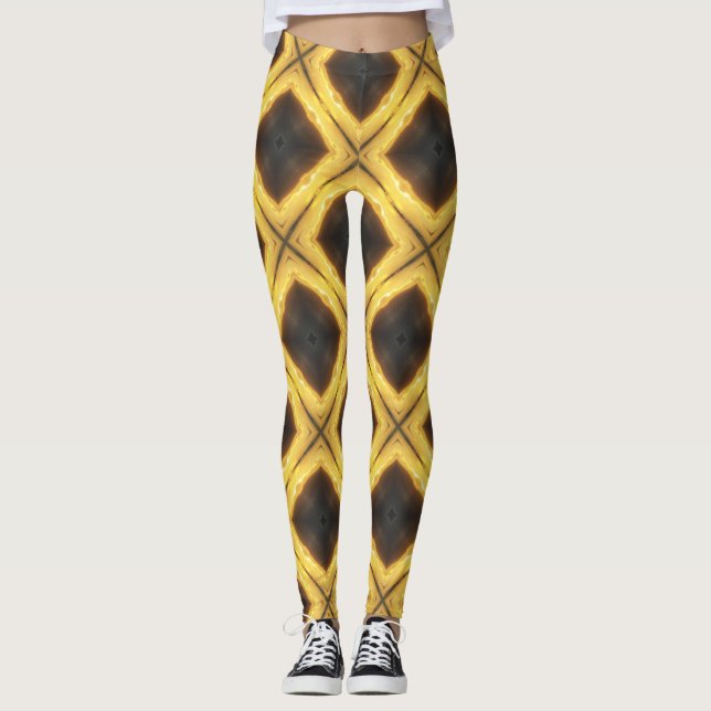 Leggings Patrón de diamante amarillo y marrón (Anverso)