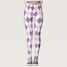 Leggings Patrón de diamante blanco púrpura