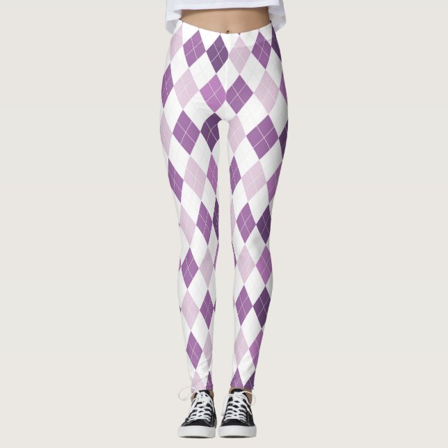 Leggings Patrón de diamante blanco púrpura (Anverso)