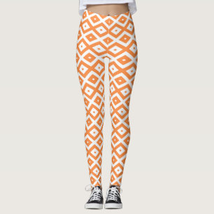 Leggings Patrón de diamante blanco y naranja
