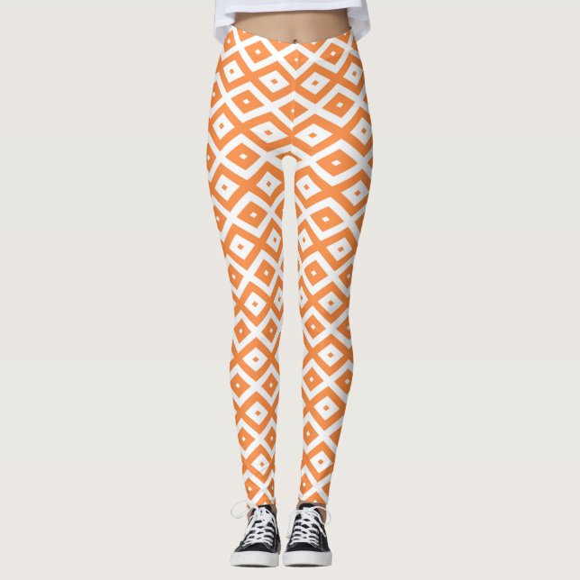 Leggings Patrón de diamante blanco y naranja (Anverso)
