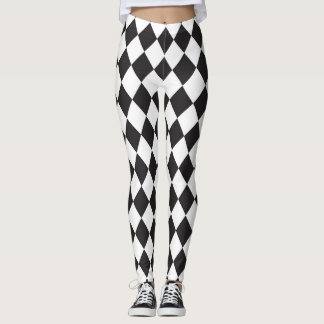 Leggings Patrón de diamante blanco y negro