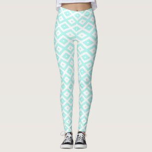 Leggings Patrón de diamante blanco y turquesa