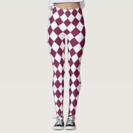 Leggings Patrón de diamante de cuadros blancos de Borgoña