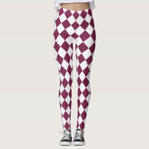 Leggings Patrón de diamante de cuadros blancos de Borgoña