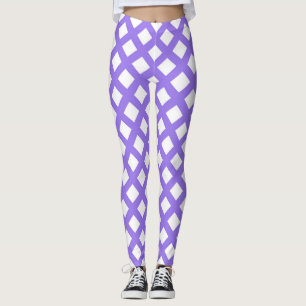 Leggings Patrón de diamante de cuadros blancos y púrpura