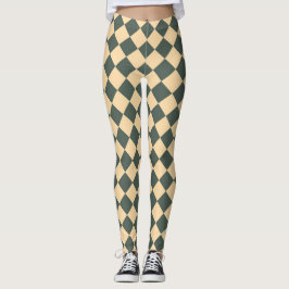 Leggings Patrón de diamante de cuadros verde amarillo