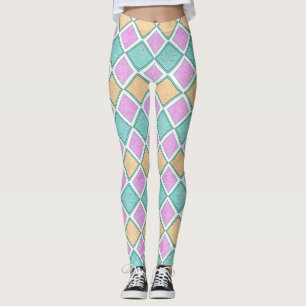 Leggings Patrón de diamante de prisma Harlequin pastel