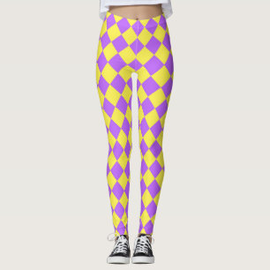 Leggings Patrón de diamante de verificador amarillo púrpura