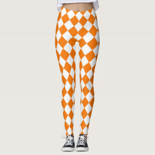 Leggings Patrón de diamante del verificador blanco naranja