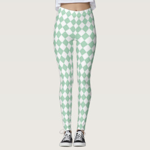 Leggings Patrón de diamante del verificador blanco verde