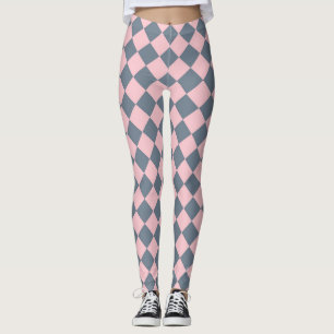 Leggings Patrón de diamante del verificador gris rosado