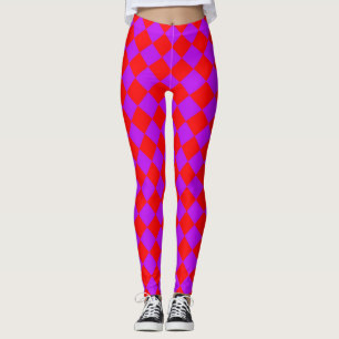 Leggings Patrón de diamante del verificador púrpura rojo