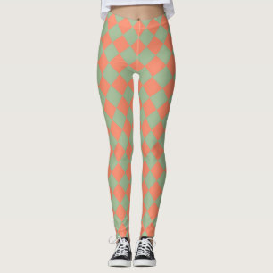 Leggings Patrón de diamante del verificador rosa del salmón