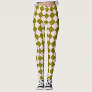 Leggings Patrón de diamante del verificador verde rosa