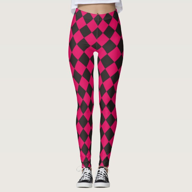 Leggings Patrón de diamante Fuchsia Black Checker (Anverso)