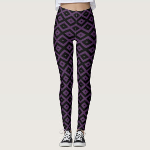 Leggings Patrón de diamante morado oscuro y negro