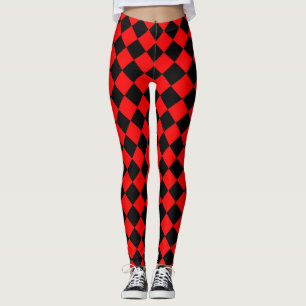 Leggings Patrón de diamante negro rojo