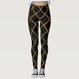 Leggings Patrón de diamante negro y dorado de moda