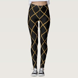 Leggings Patrón de diamante negro y dorado de moda