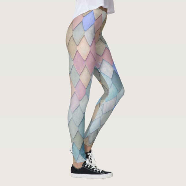 Leggings Patrón de diamante pastel Sirena azul verde rosa (Derecha)
