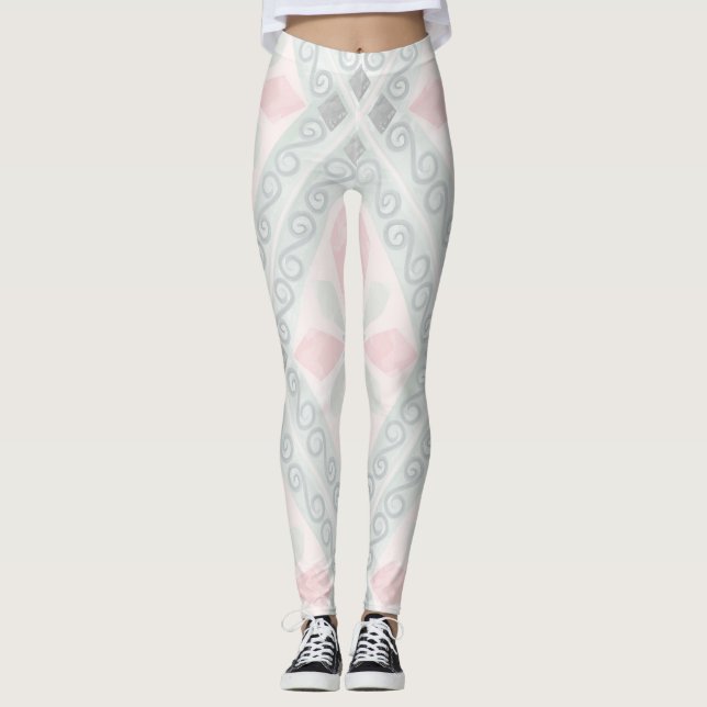 Leggings Patrón de diamante pastel verde y rosa (Anverso)