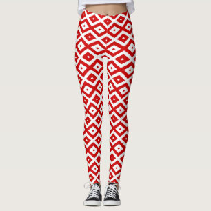 Leggings Patrón de diamante rojo y blanco