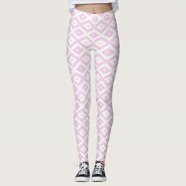 Leggings Patrón de diamante rosa pálido y blanco (Anverso)