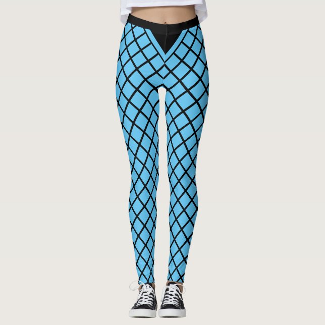 Leggings Patrón de diamante turquesa y negro (Anverso)