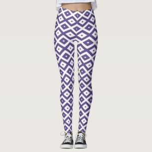 Leggings Patrón de diamante ultravioleta y blanco