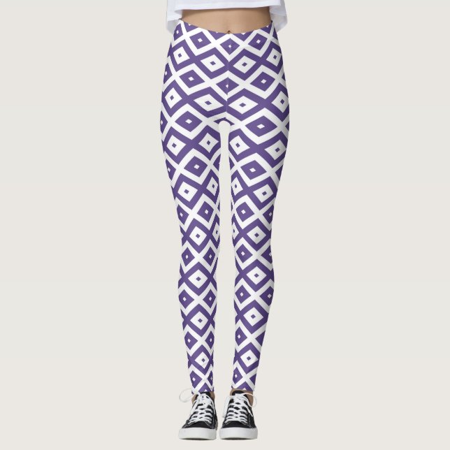 Leggings Patrón de diamante ultravioleta y blanco (Anverso)