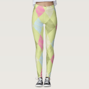 Leggings Patrón de diamante verde, azul y rosa