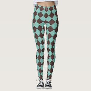 Leggings Patrón de diamante Verde azulado marrón