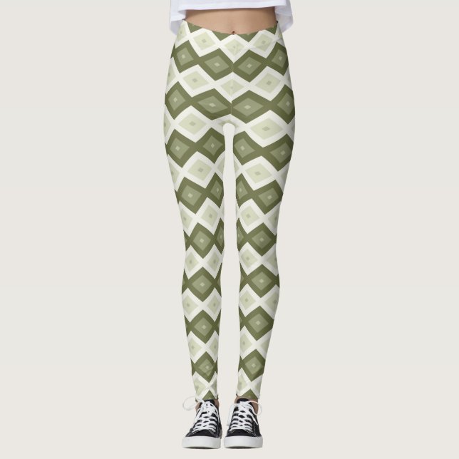 Leggings Patrón de diamante verde oliva (Anverso)