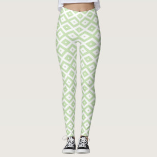 Leggings Patrón de diamante verde pálido y blanco