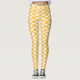 Leggings Patrón de diamantes amarillo y blanco soleado
