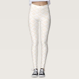 Leggings Patrón de diamantes beige y blanco