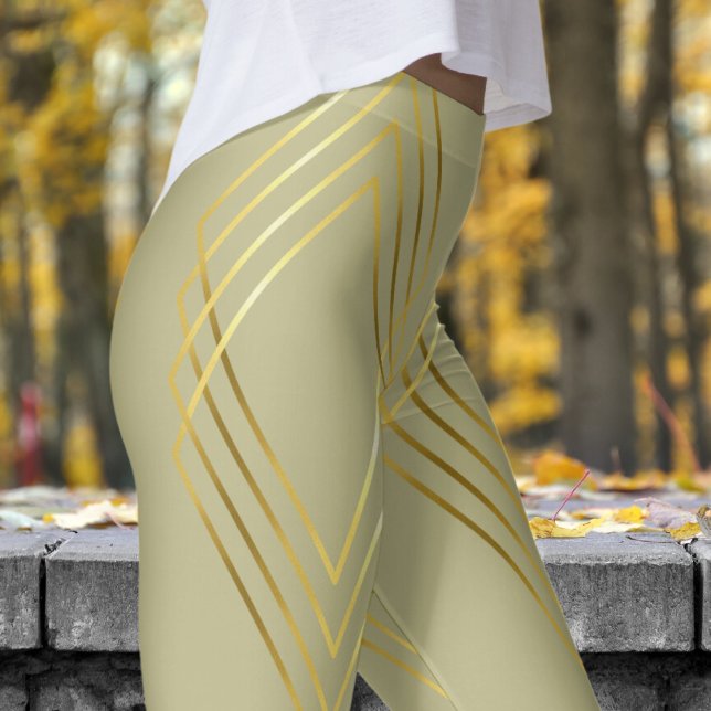 Leggings Patrón de diamantes de sabio amarillo moda (Chic Diamonds on Sage Patterned Leggings)