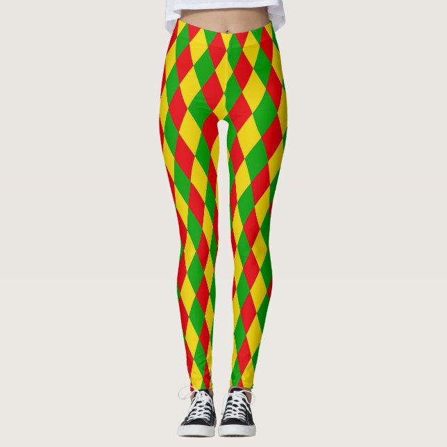 Leggings Patrón de diamantes Harlequin de color con bandera (Anverso)